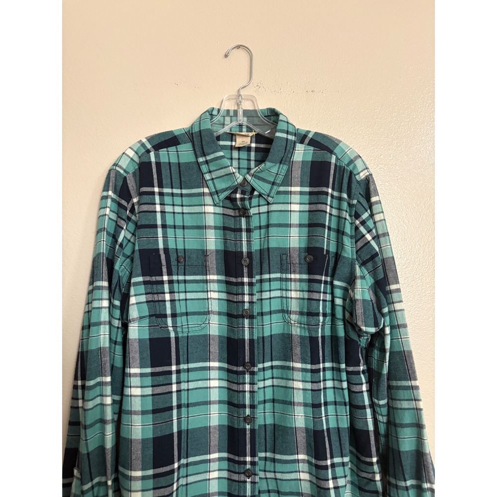 Duluth Trading Co Women's XL Teal Plaid Free Swingin Flannel Button Down Shirt